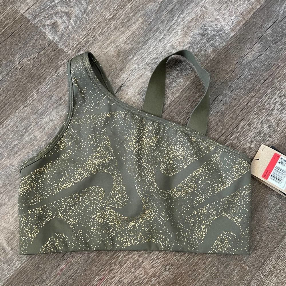 Nike Olive Green Sports Bra with Gold Accents